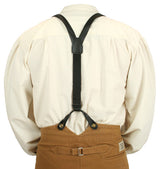 Leather Buckle Suspenders - Black (Long)