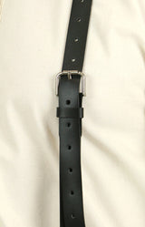 Leather Buckle Suspenders - Black (Long)