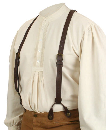 Leather Buckle Suspenders - Brown