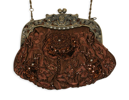 Beaded Rose Purse - Brown