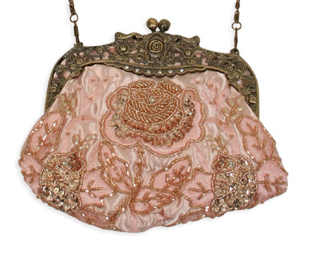 Beaded Rose Purse - Champagne