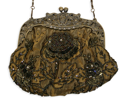 Beaded Rose Purse - Olive