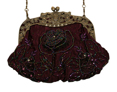 Beaded Rose Purse - Purple