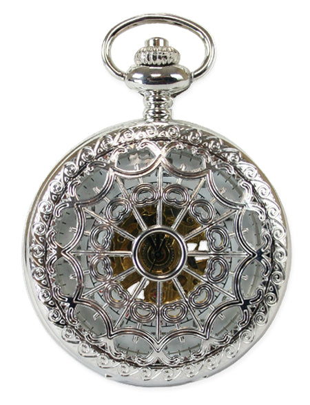 Mechanical Pocket Watch - Silver Lacy Design