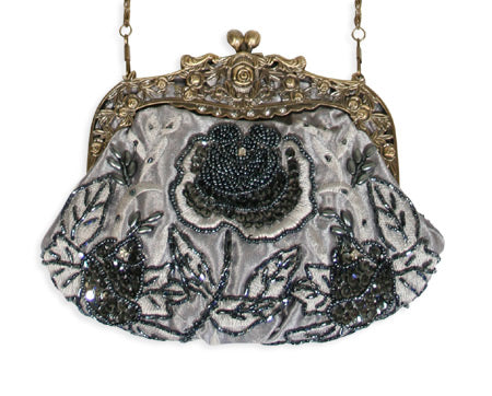Beaded Rose Purse - Gray