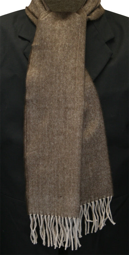 Cashmere Wool Scarf - Brown Herringbone