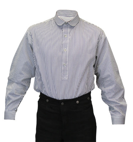 1800s Mens Gray/Black Cotton Stripe Banker/Club Collar Dress Shirt (Size M) | 19th Century | Historical | Vintage