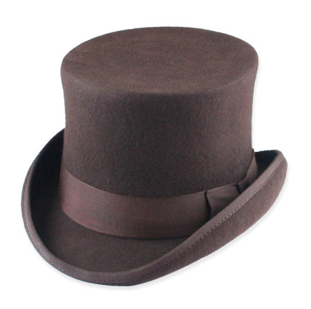 Victorian Mens Brown Wool Felt Top Hat (Size XL) | Dickens | Downton Abbey