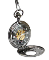Ornate Window Mechanical Pocket Watch - Black Pearl