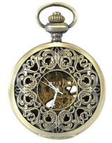 Ornate Window Mechanical Pocket Watch - Antique Gold