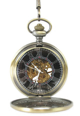Ornate Window Mechanical Pocket Watch - Antique Gold