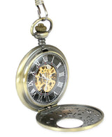 Ornate Window Mechanical Pocket Watch - Antique Gold