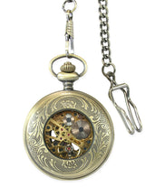 Ornate Window Mechanical Pocket Watch - Antique Gold