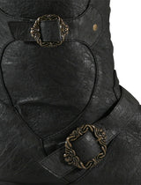 Distressed Faux Leather Brigand Boots - Black