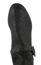 Distressed Faux Leather Brigand Boots - Black