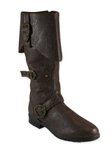 Distressed Faux Leather Brigand Boots - Brown