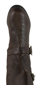 Distressed Faux Leather Brigand Boots - Brown