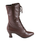 Victorian Faux Leather Boots - Brown