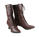 Victorian Faux Leather Boots - Brown