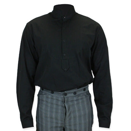 Victorian Mens Black Cotton Stand Collar Dress Shirt (Size XL) | Dickens | Downton Abbey | Edwardian