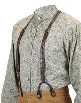 Braided Leather Suspenders - Brown (Long)