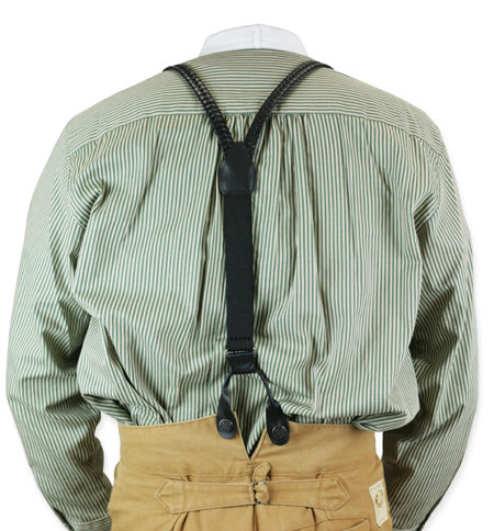 1800s Mens Black Leather Y-Back Braces Suspenders | 19th Century | Historical | Vintage