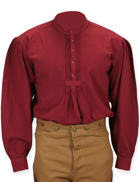 Classic Mens Burgundy/Red Cotton Band Collar Work Shirt (Size 2X) | 19th Century | Historical | Vintage Classic Mens Burgundy/Red Cotton Band Collar Work Shirt (Size 2X) | 19th Century | Historical | Vintage