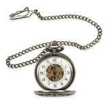 Ornate Window Mechanical Pocket Watch - Pewter