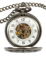 Ornate Window Mechanical Pocket Watch - Pewter