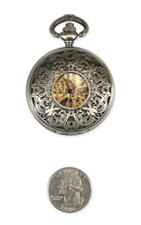 Ornate Window Mechanical Pocket Watch - Pewter