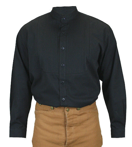 Vintage Mens Black Cotton Stand Collar Dress Shirt (Size S) | 1800s | Old Fashioned | Traditional