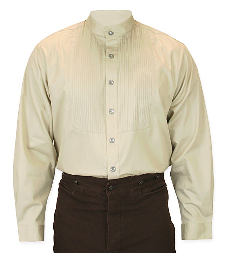 Classic Mens Brown/Tan Cotton Stand Collar Dress Shirt (Size 2X) | 19th Century | Historical | Vintage