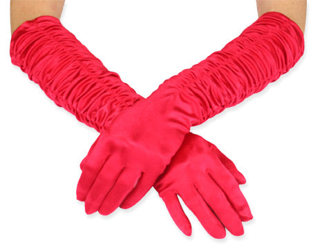 Opera Length Satin Gloves - Red