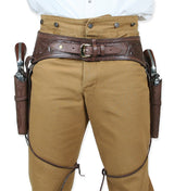 (.44/.45 cal) Western Gun Belt and Holster - Double - Chocolate Brown Tooled Leather