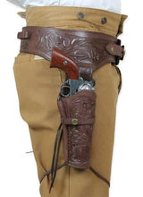 (.44/.45 cal) Western Gun Belt and Holster - Double - Chocolate Brown Tooled Leather
