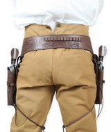 (.44/.45 cal) Western Gun Belt and Holster - Double - Chocolate Brown Tooled Leather