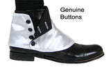 Premium Mens Button Spats - White Satin / Black Buttons (One Pair)