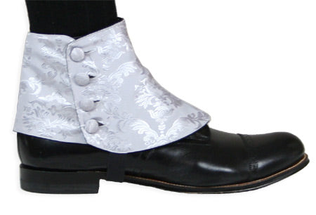 Premium Mens Button Spats - Silver Jacquard (One Pair)