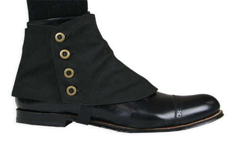 Premium Mens Button Spats - Black Canvas (One Pair)