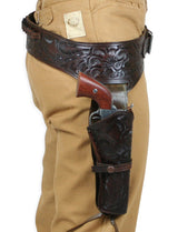 (.44/.45 cal) Western Gun Belt and Holster - RH Draw - Walnut Tooled Leather