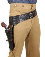(.44/.45 cal) Western Gun Belt and Holster - RH Draw - Walnut Tooled Leather