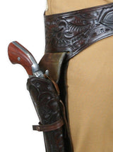 (.44/.45 cal) Western Gun Belt and Holster - RH Draw - Walnut Tooled Leather