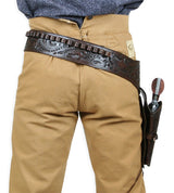 (.44/.45 cal) Western Gun Belt and Holster - RH Draw - Walnut Tooled Leather