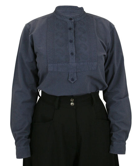 ladies dress shirts for work Scully Blue Paisley Bib Front Blouse S Freya Contrast Knit Maxi Dress over style blouse features Solace London Women's Ava Color:Navy and Rust Chrysanthemum Chintz