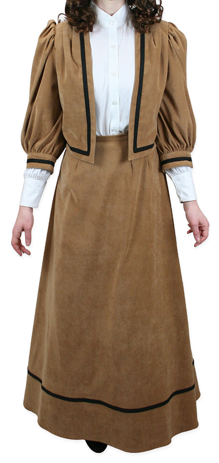 Ladies Edwardian Suit - Caramel Faux Suede