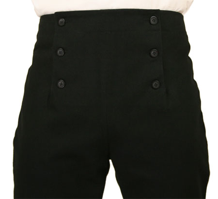 Regency Fall Front Trousers - Black Brushed Cotton