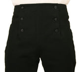 Regency Fall Front Trousers - Black Brushed Cotton