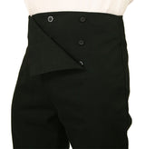 Regency Fall Front Trousers - Black Brushed Cotton