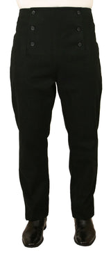 Regency Fall Front Trousers - Black Brushed Cotton