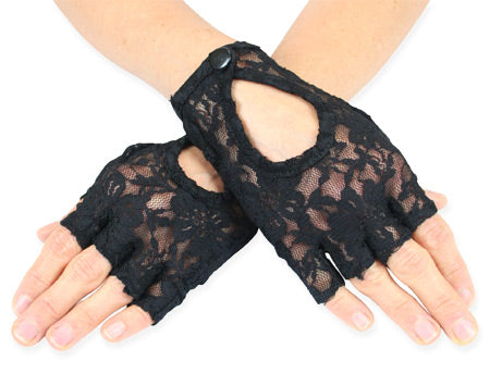 Wrist Length Keyhole Lace Gloves - Black